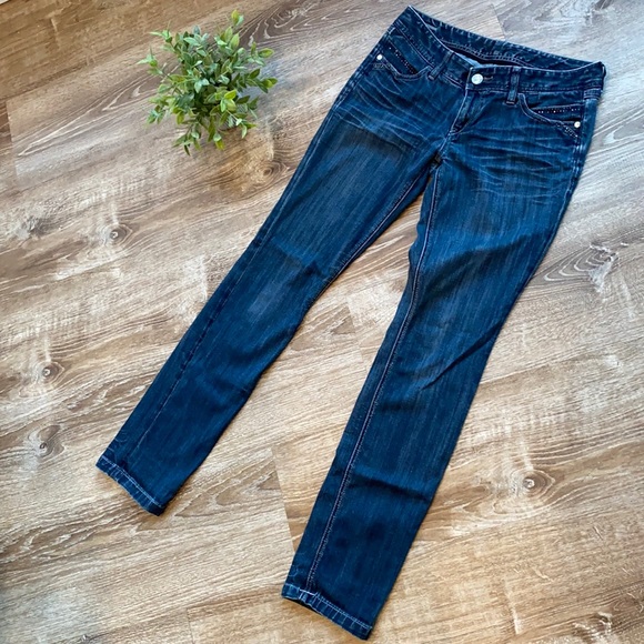 Express Denim - Express Mid Rise Darker Wash Skinny Jeans